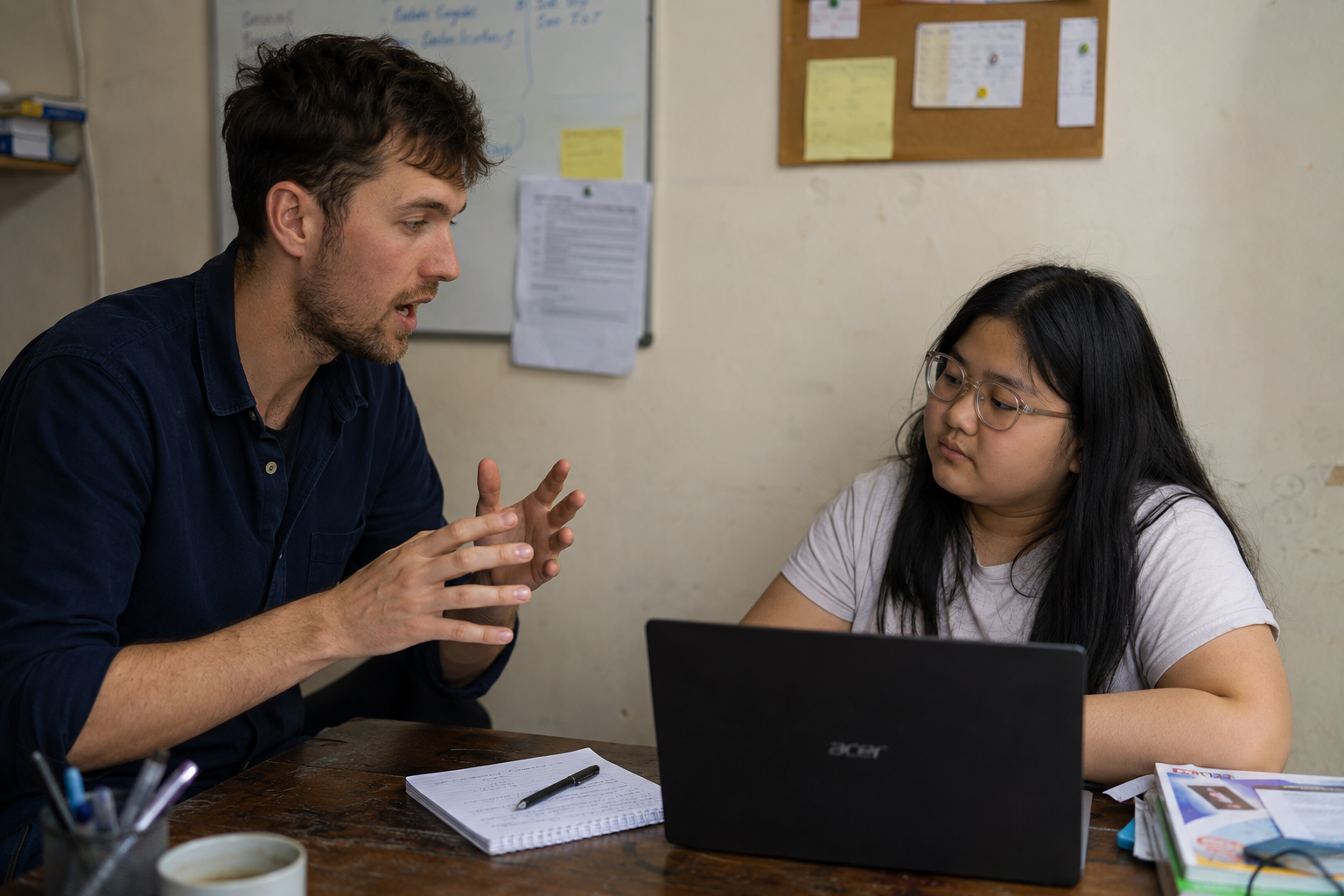 Tutor supporting a student during a one-to-one study session